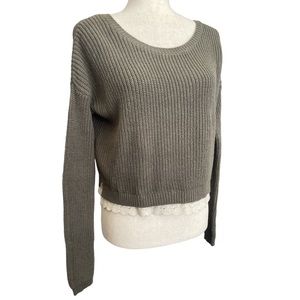 Kimchi Blue Olive Green Cotton Blend Sweater Lace Hem